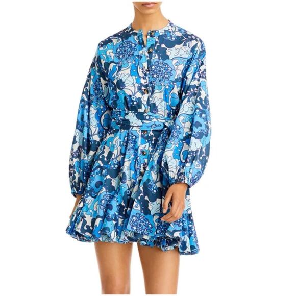 RHODE Dresses & Skirts - Rhode Women’s Sz M Blue Floral Print Mini Dress Emma Long Sleeve Mini